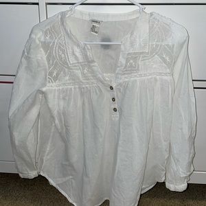 Forever 21 white blouse with upper chest lace details, slight v neck